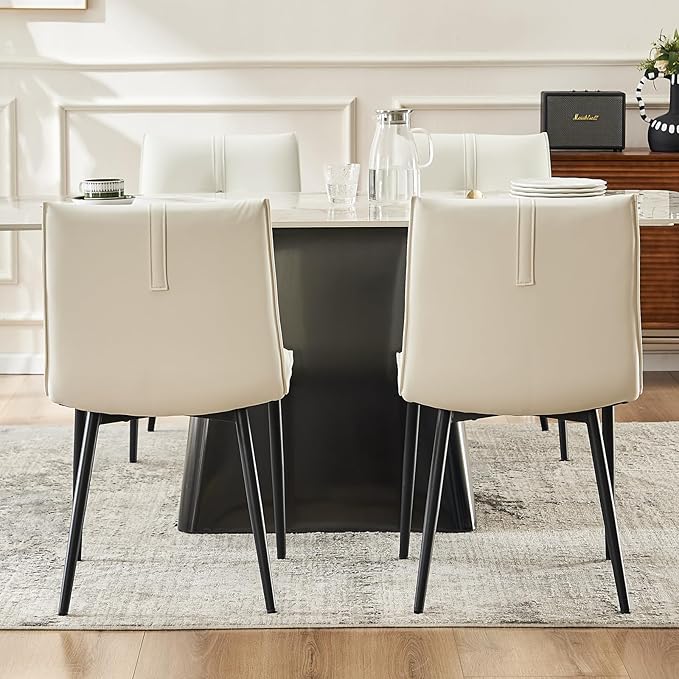 YOUTASTE Modern Dining Chairs Set of 2 Upholstered Leather Kitchen Chairs Soft Padded Side Chairs Dinner Chairs with Metal Legs for Living Room Bedroom, White - LeafyLoom