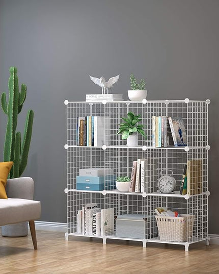 HOMIDEC Wire Cube Storage, Storage Shelves 9 Cube Bookshelf Bookcase Closet Organizer and Storage, Wire Storage Shelves Multi-Use DIY Storage Cube Shelf for Books, Toys, Clothes, Tools - LeafyLoom