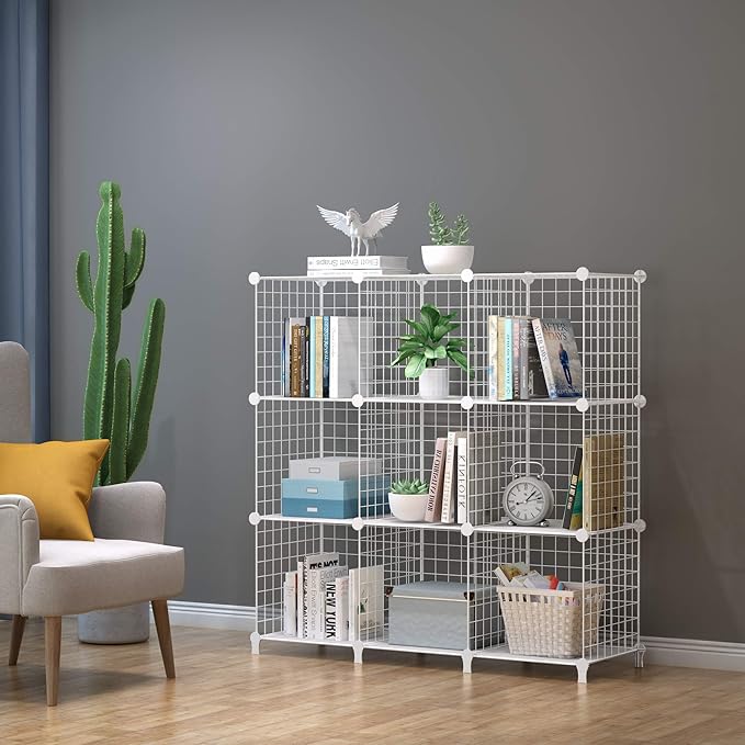 HOMIDEC Wire Cube Storage, Storage Shelves 9 Cube Bookshelf Bookcase Closet Organizer and Storage, Wire Storage Shelves Multi-Use DIY Storage Cube Shelf for Books, Toys, Clothes, Tools - LeafyLoom