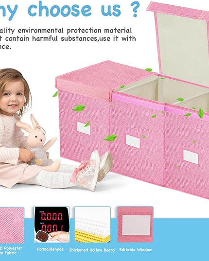 Large Toy Box Chest,Big Toy Storage Organizer,Storage Bins with Lids,Stuffed Animal Storage,Toy Bins for Kids Extra Large,Toddlers,Baby,Girls,Nursery,Living room,playroom(Pink) - LeafyLoom