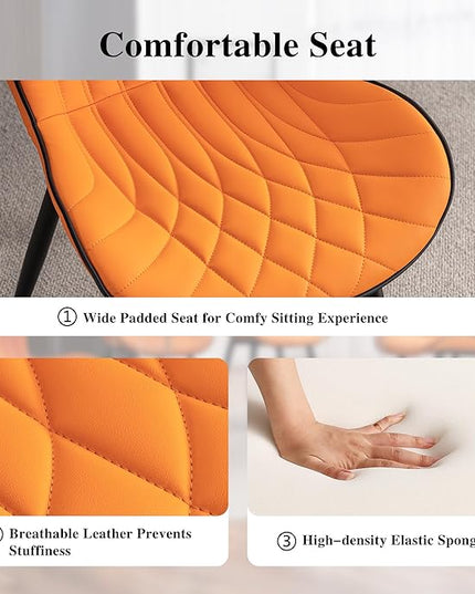 YOUNIKE Dining Chairs, Upholstered Faux Leather Kitchen Dining Room Chairs Set of 2, Modern Living Room Bedroom Side Chairs with Curved Wing Back and Adjustable Metal Legs, Orange - LeafyLoom