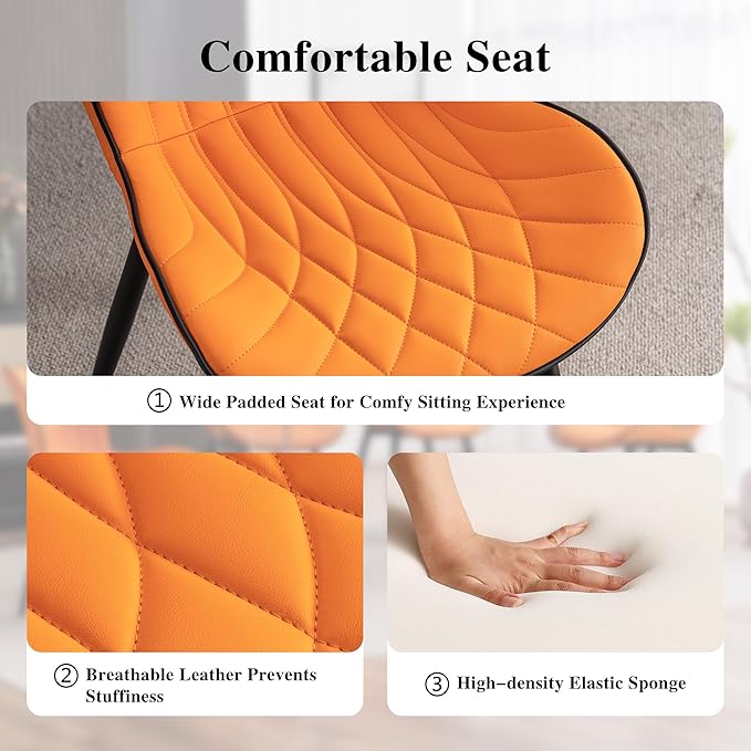 YOUNIKE Dining Chairs, Upholstered Faux Leather Kitchen Dining Room Chairs Set of 2, Modern Living Room Bedroom Side Chairs with Curved Wing Back and Adjustable Metal Legs, Orange - LeafyLoom