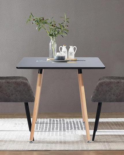 31.5 Inch Square Dining Table for 2-4 People, Modern Functional Table with Wooden Legs for Home Office Kitchen Dining Room Patio Small Spaces, Black - LeafyLoom