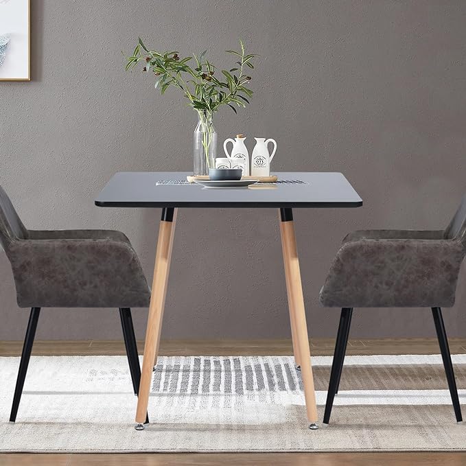 31.5 Inch Square Dining Table for 2-4 People, Modern Functional Table with Wooden Legs for Home Office Kitchen Dining Room Patio Small Spaces, Black - LeafyLoom