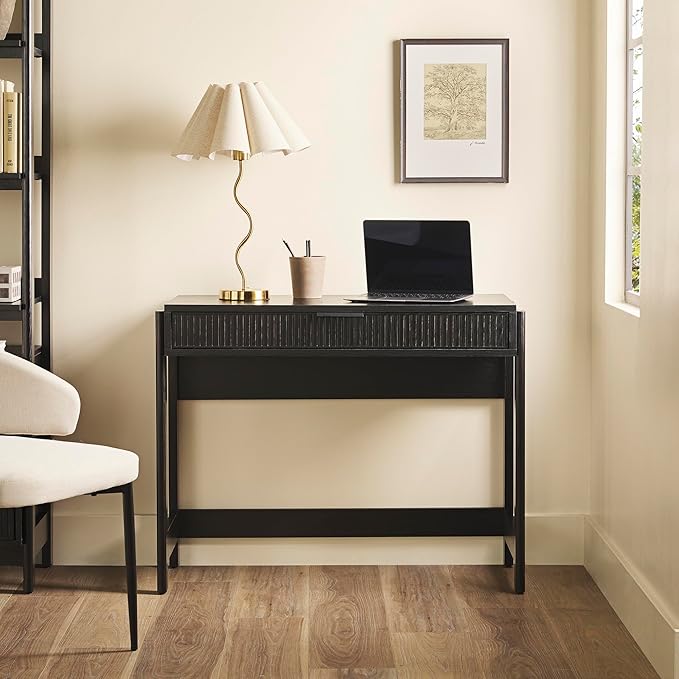 Walker Edison Office Writing and Computer Desk Spacious Desktop, Complementary in Living Spaces, 38 Inch, Reeded Black - LeafyLoom