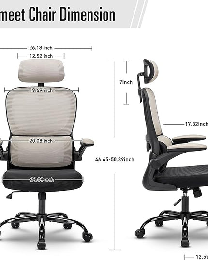 Office Chair, Ergonomic Office Chair Desk Chair with Headrest, High Back Mesh Computer Chairs for Home Office with Adjustable Back Support, 350lbs Comfortable Gray Office Chair, Tilt Lock - LeafyLoom