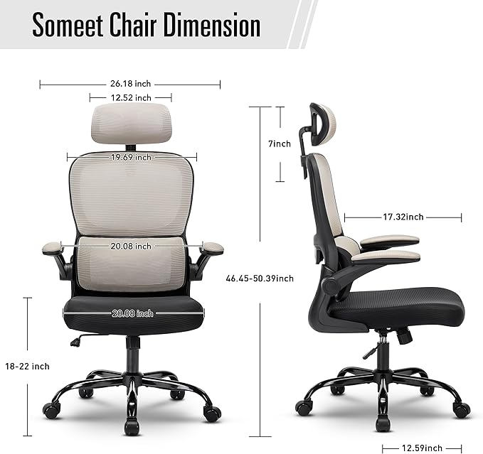 Office Chair, Ergonomic Office Chair Desk Chair with Headrest, High Back Mesh Computer Chairs for Home Office with Adjustable Back Support, 350lbs Comfortable Gray Office Chair, Tilt Lock - LeafyLoom