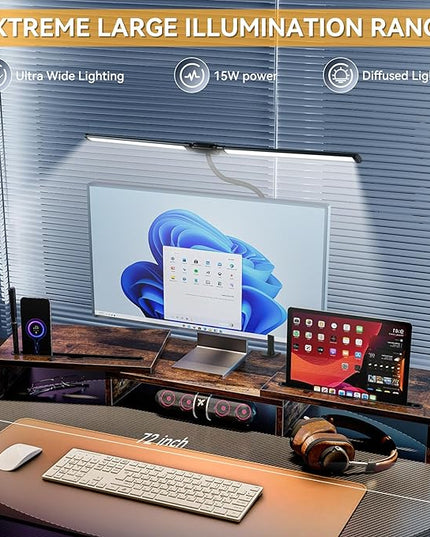 CANMEIJIA LED Desk Lamp for Home Office - Upgrade Dual Head Architect Task Lamps with Clamp & Adatper, 50 Lighting Modes Monitor Light Bar, Adjustable Gooseneck Desk Light for Work Drafting Study - LeafyLoom