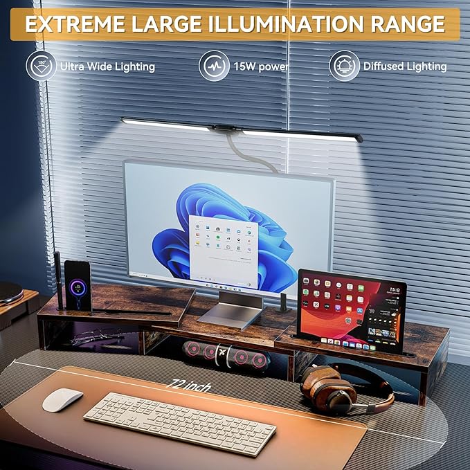 CANMEIJIA LED Desk Lamp for Home Office - Upgrade Dual Head Architect Task Lamps with Clamp & Adatper, 50 Lighting Modes Monitor Light Bar, Adjustable Gooseneck Desk Light for Work Drafting Study - LeafyLoom