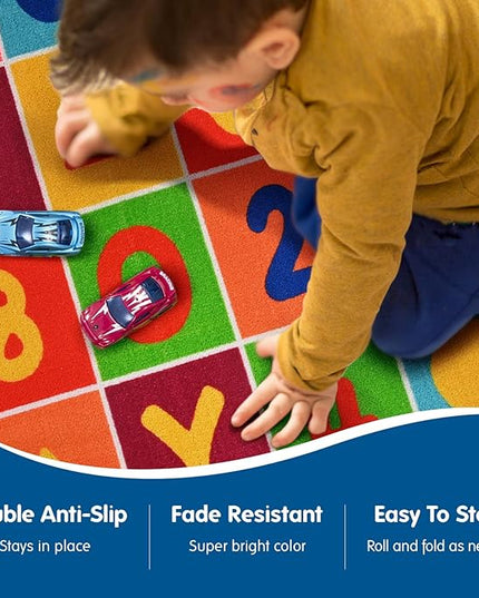 Booooom Jackson Kids ABC Rug Play Mat for Toddlers 39X59 inches,Alphabet Numbers Shapes Baby Mat for Floor Educational Learning Daycare Playroom Nursery Rug Non-Slip Backing - LeafyLoom