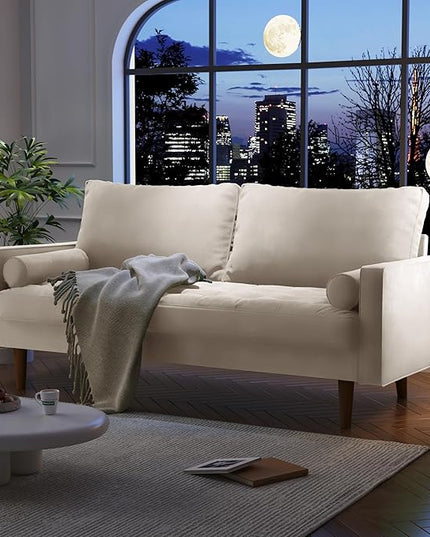 Velvet Furniture for Small Spaces, Mid-Century Modern Loveseats for Living Room, Love Seat Couch Sofas, 70 Inches, Beige - LeafyLoom