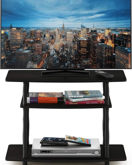 Furinno Turn-N-Tube No Tools 3-Tier Entertainment Center TV Stand for TV up to 32 Inch, Plastic Classic Tubes, Espresso/Black - LeafyLoom