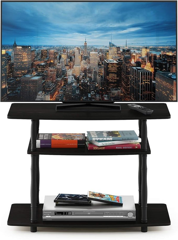 Furinno Turn-N-Tube No Tools 3-Tier Entertainment Center TV Stand for TV up to 32 Inch, Plastic Classic Tubes, Espresso/Black - LeafyLoom