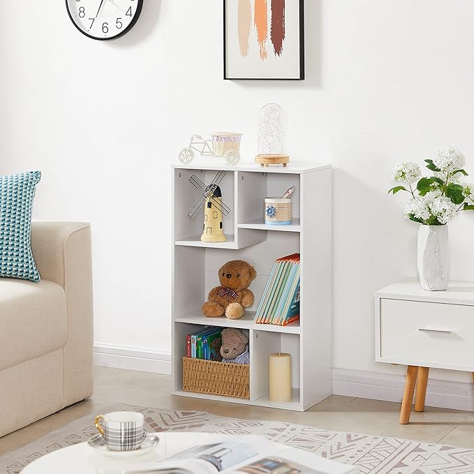 VECELO 5 Cube Modern Bookcases, 3 Tier Bookshelves, 31 Inch High Cubby Storage Organizer, Shelf Hight Up to 12.8 Inches Suit for Most Books, Vertical or Horizontal Use Available,Pearl White - LeafyLoom