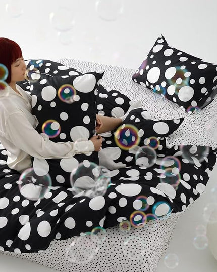 White Polka Dots Comforter California King Black White Dots Print Reversible Gingham Cal King Bedding Comforter Set Boys Girls Black White Bed Sets Soft 3Pcs Cal King Comforter Sets - LeafyLoom