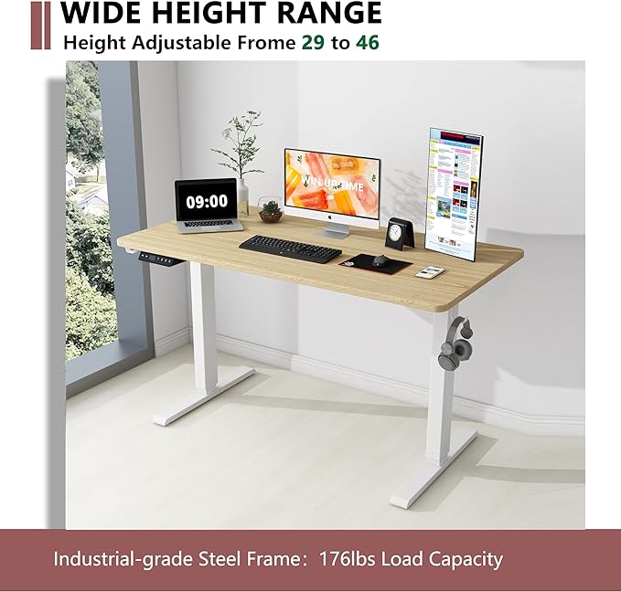 63 x 24 Inches Standing Desk Adjustable Height with Splice Board- Stand Up Desk, Electric Standing Desk, Sit to Stand Desk for Home & Office Computer Desk - LeafyLoom