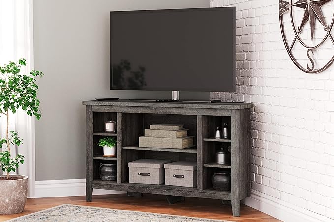 Signature Design by Ashley Arlenbry Modern Corner TV Stand with Fireplace Option & Fits TVs Up to 48 Inches, Gray - LeafyLoom