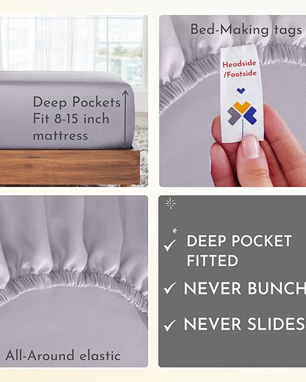 California Design Den Softest 100% Cotton Sheets, Twin Sheets Set, 3 Pc, 400 Thread Count Sateen, Dorm Rooms & Adults,Deep Pocket Sheets, Cooling Sheets,Twin Bed Sheets(Lavender Gray) - LeafyLoom