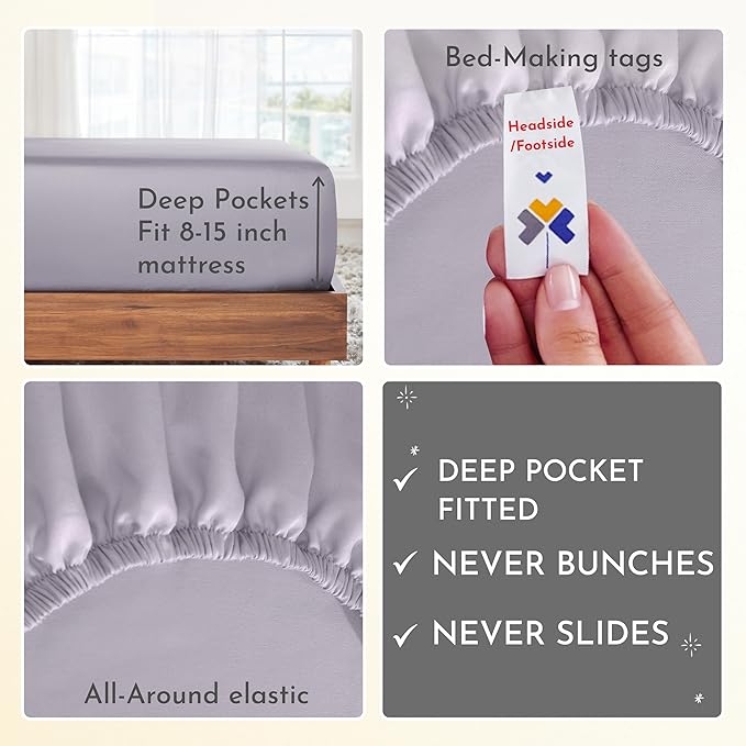 California Design Den Softest 100% Cotton Sheets, Twin Sheets Set, 3 Pc, 400 Thread Count Sateen, Dorm Rooms & Adults,Deep Pocket Sheets, Cooling Sheets,Twin Bed Sheets(Lavender Gray) - LeafyLoom