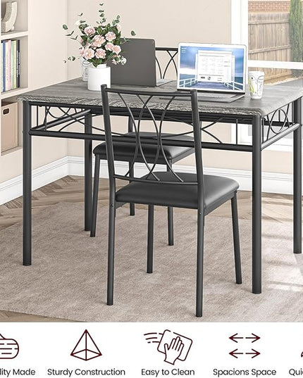 Dining Table Set, 5 Piece Dining Table set for 4, Rectangle Kitchen Table Set with 4 Upholstered Chairs, Dining Table Set for Small Space, Apartment, Retro Gray - LeafyLoom