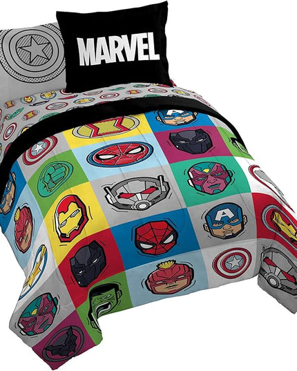 Jay Franco Marvel Avengers Pop 7 Piece Queen Size Bed Set - includes Comforter & Sheet Set - Super Soft Fade Resistant Microfiber (Official Marvel Product) - LeafyLoom