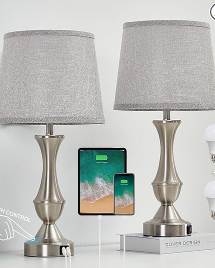 Luvkczc Table Lamps for Bedrooms Set of 2, Touch Nightstand Lamps, Bedside Lamps with USB C+A Charging Ports,3 Way Dimmable Nightstand Lamps for Living Room, Dorm, Home Office - LeafyLoom