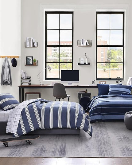 Nautica - Twin Comforter Set, Cotton Reversible Bedding with Matching Sham, Stylish Home Decor, Dorm Room Essentials (Craver Navy, Twin/Twin XL) - LeafyLoom