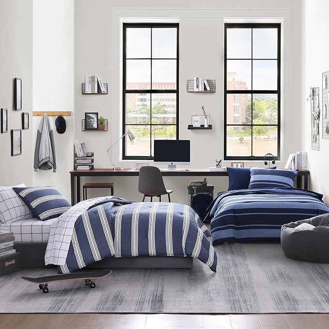 Nautica - Twin Comforter Set, Cotton Reversible Bedding with Matching Sham, Stylish Home Decor, Dorm Room Essentials (Craver Navy, Twin/Twin XL) - LeafyLoom