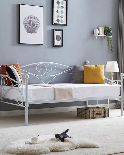 VECELO Premium Daybed Metal Bed Frame Twin Size Steel Slat Support/Strong Legs Headboard/Mattress Foundation, Multi-Functional Furniture (Classic Bed) - LeafyLoom
