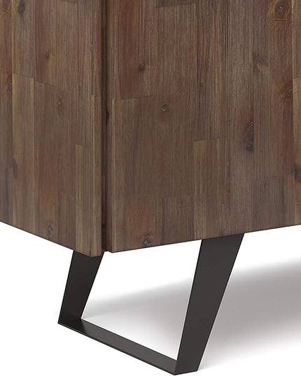 SIMPLIHOME Lowry SOLID ACACIA WOOD and Metal 60 Inch Wide Rectangle Modern Industrial Sideboard Buffet in Rustic Natural Aged Brown, For the Dining Room and Kitchen - LeafyLoom