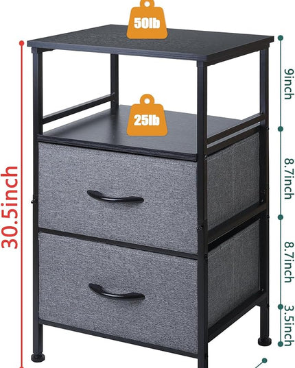 Nightstand with Fabric Drawers, Side Table with Open Wood Shelf for Bedroom, Small Dresser with Storage Drawers, End Table for Living Room, mesa de Noche para dormitorio, Gray - LeafyLoom