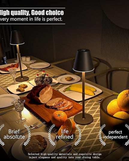 Modern LED Cordless Table Lamp, 4000mAh Rechargeable Battery, 3 Level Brightness Night Light, Metal Shell, Minimalist Design, for Couples Dinner/Coffee Table/Restaurant/Bedroom, Khaki - LeafyLoom