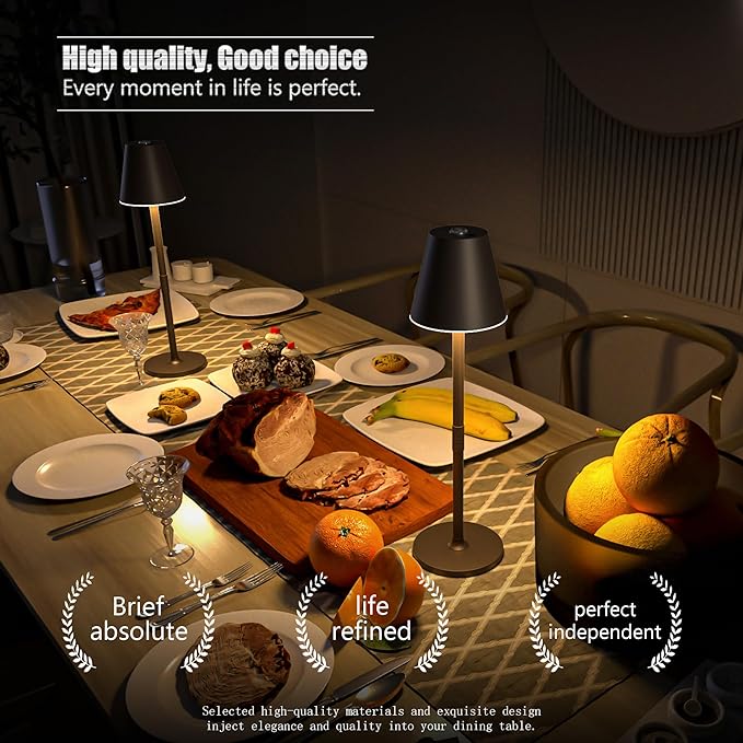 Modern LED Cordless Table Lamp, 4000mAh Rechargeable Battery, 3 Level Brightness Night Light, Metal Shell, Minimalist Design, for Couples Dinner/Coffee Table/Restaurant/Bedroom, Khaki - LeafyLoom