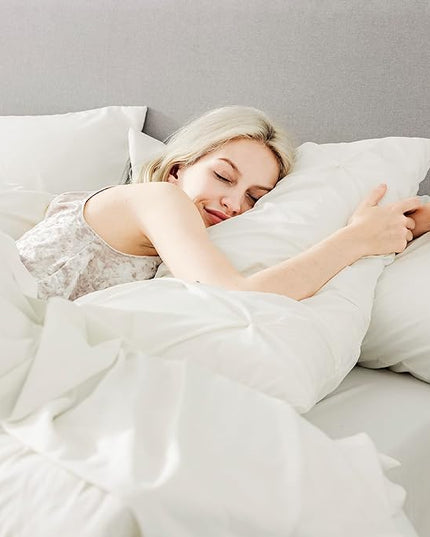 Bedsure King Size Comforter Set - Bedding Set King 7 Pieces, Pintuck Bed in a Bag Ivory Bed Set with Comforter, Sheets, Pillowcases & Shams - LeafyLoom