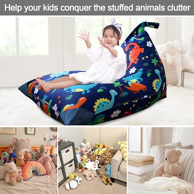 Jorbest Stuffed Animal Storage Bean Bag Chair for Kids Adults, Stuffed Animal Bean Bag Storage, Dinosaur Bean Bag Stuffed Animal Storage, Dinosaur Kids Bean Bag Chair Cover - Cover ONLY (200L/52 Gal) - LeafyLoom