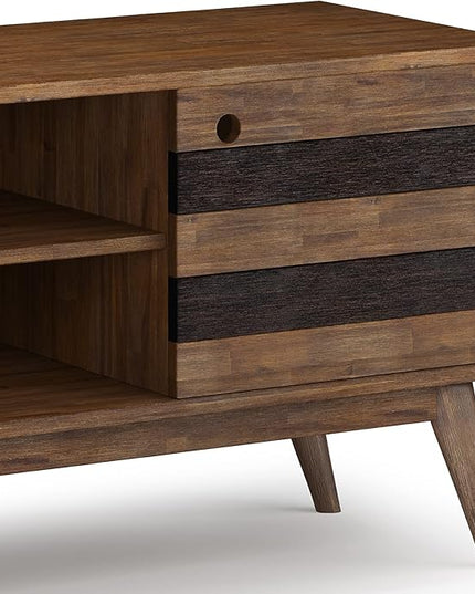 SIMPLIHOME Clarkson SOLID ACACIA WOOD 60 Inch Wide Mid Century Design TV Media Stand in Rustic Natural Aged Brown for TVs up to 65 Inches, For the Living Room and Entertainment Center - LeafyLoom