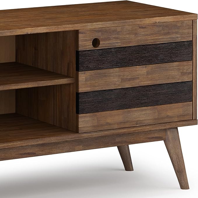 SIMPLIHOME Clarkson SOLID ACACIA WOOD 60 Inch Wide Mid Century Design TV Media Stand in Rustic Natural Aged Brown for TVs up to 65 Inches, For the Living Room and Entertainment Center - LeafyLoom
