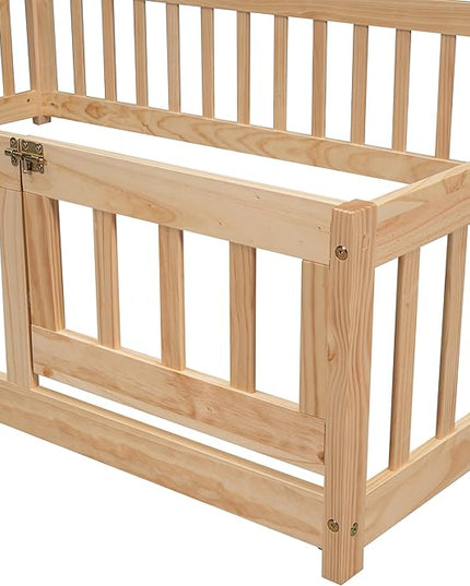 Bellemave Full Size House-Shaped Headboard Floor Bed for Kids, Montessori Floor Bed with Fence and Door,House Bed Twin Frame for Girls,Boys (Natural) - LeafyLoom
