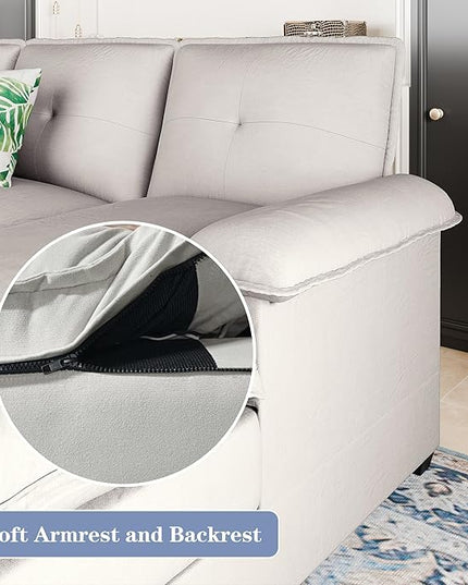 Shintenchi 110" Modular Sectional Couches for Living Room, U-Shaped Sofa Couch with Double Chaise, 4 Seat Sofa Sets with Thick Cushion & Soft Backrest, Creamy White - LeafyLoom