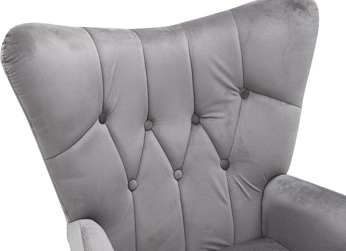 US Pride Furniture Modern Accent Chair with Ergonomic High Wingback, Microfiber Upholstered Armchair with Metal Legs for Living Room, Bedroom, Office or Vanity, Grey - LeafyLoom