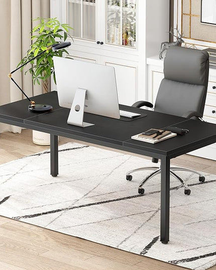 DlandHome Computer Desk, Large Executive Office Desk Computer Table Study Writing Desk Workstation for Home Office,70.8 x 31.5 inch,Black - LeafyLoom