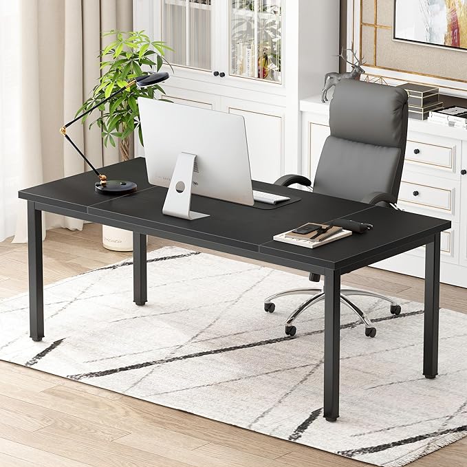 DlandHome Computer Desk, Large Executive Office Desk Computer Table Study Writing Desk Workstation for Home Office,70.8 x 31.5 inch,Black - LeafyLoom