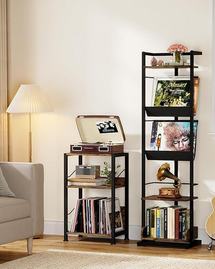 Bookshelf 5-Tier Book shelf: Tall Narrow Bookshelf Bookcase, Industrial Modern Sturdy Display Bookshelves for Small Spaces, Rustic Brown - LeafyLoom