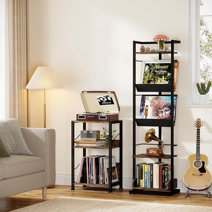 Bookshelf 5-Tier Book shelf: Tall Narrow Bookshelf Bookcase, Industrial Modern Sturdy Display Bookshelves for Small Spaces, Rustic Brown - LeafyLoom