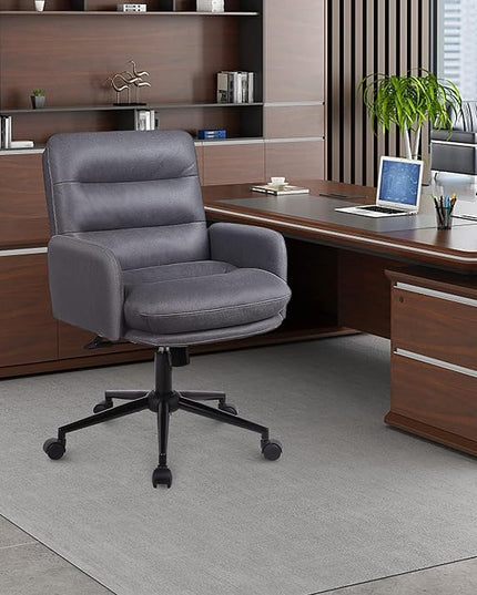Adjustable Home Office Chair, Modern Mid Back Computer Desk Chair with Wheels, Ergonomic Upholstered Swivel Chair, Grey - LeafyLoom