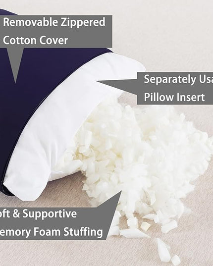 WhatsBedding Memory Foam Body Pillow with Cooling Zippered Cotton Cover, Full Body Pillow for Adults, Long Pillow for Sleeping, Firm Body Pillow Breathable Fluffy Supportive - 20x54 inch, Dark Blue - LeafyLoom
