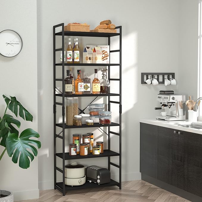 NUMENN 6 Tier Bookshelf, Tall Bookcase Shelf Storage Organizer, Modern Book Shelf for Bedroom, Living Room and Home Office, Black - LeafyLoom