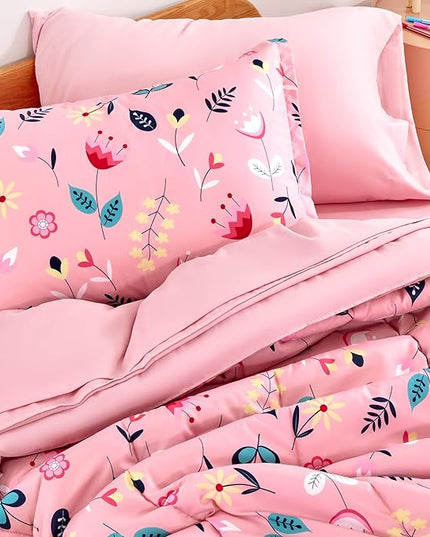 SLEEP ZONE Kids Bedding Twin Comforter Set - Cute Printed for Boys, Girls, Teens, Super Soft, Fade Resistant (Pink Flower, Twin) - LeafyLoom