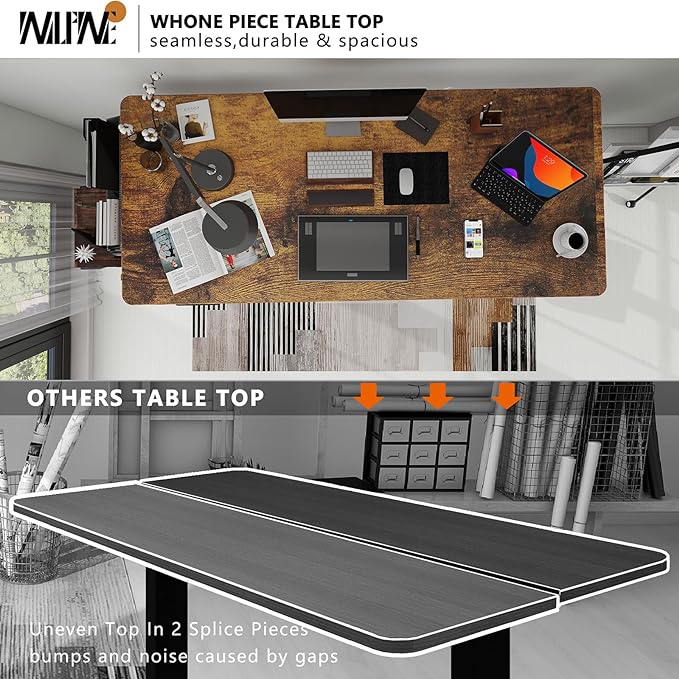 Whole Piece DeskTop Manual Standing Desk Adjustable Height- Crank Stand Up Desk, Sit Stand Desk with Frame Computer Desk - LeafyLoom