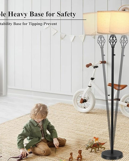 Floor Lamps for Living Room, Standing Lamp, Modern Floor lamp with Linen Shade, Rotary Switch, LED Bulb Included(10W 1000LM), Stepless Dimmable Floor Lamp for Bedroom, Reading Tall Lamp for Office - LeafyLoom
